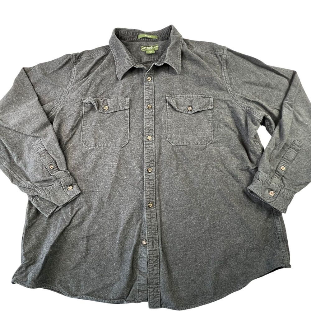Eddie Bauer Mens Flannel Button Up Shirt Size‎ XXL 2XL Gray Relaxed Fit Pockets